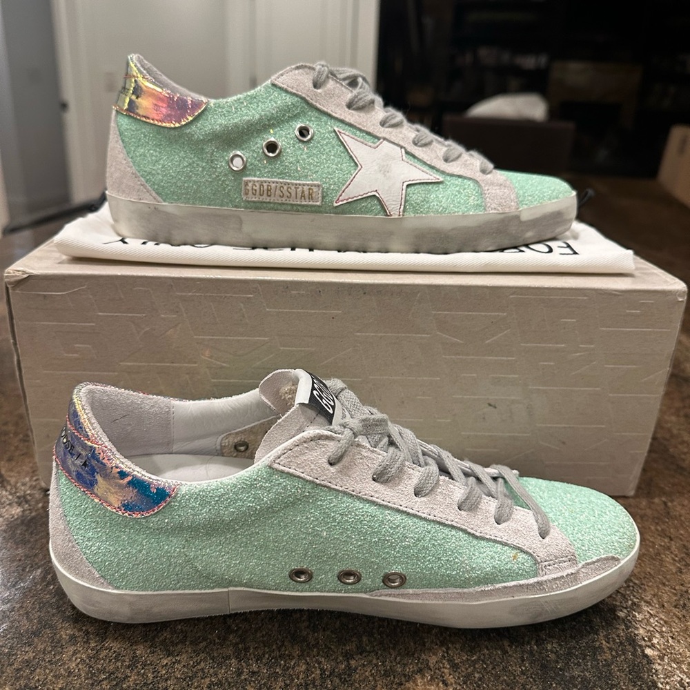 Golden Goose Mint Glitter Superstars. - Picture 5 of 8